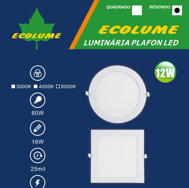 Nova embalagem Ecolume — Plafon LED redondo 12W